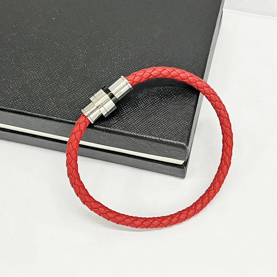 LAN MB Bracelet Luxury Designe PU Leather Stainless Steel Magnetic Buckle Blue Red Hand Strap Love Gift