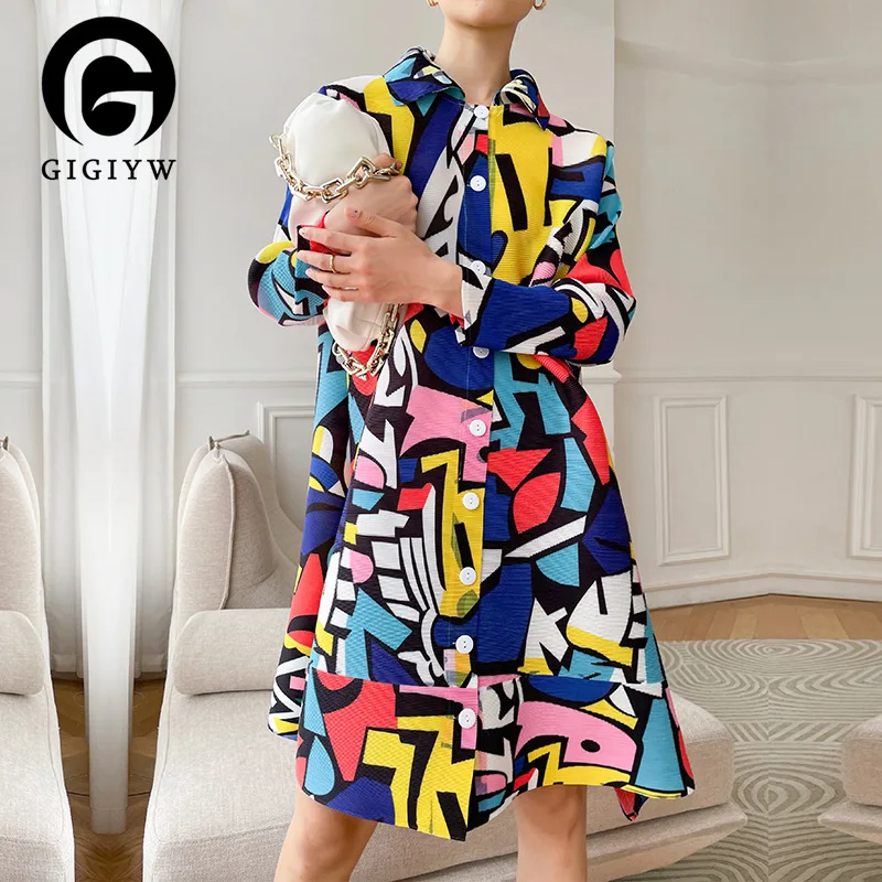 

Женская рубашка-поло GIGIYW ZZ184, плиссированная Свободная рубашка-поло с лацканами, на пуговицах, в западном стиле, осень 2022