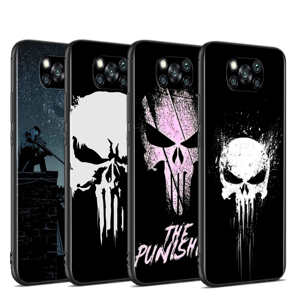 Marvel Punisher Skull For Xiaomi Poco M4 X3 F3 GT NFC M2 X2 F2 C3 M3 F1 Pro Play Mix 3 A3 A2 Lite Black Phone Cover