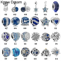 know dream 925 sterling silverblue ocean series dream catcher hollow pumpkin car snowflake bead pendant bangle jewelry gift