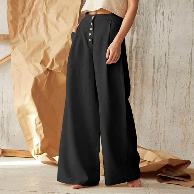 Женские широкие брюки из хлопка и льна