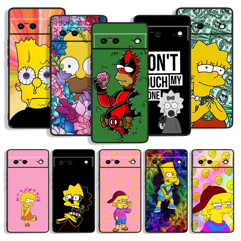 

Cool Simpsons Shockproof Cover for Google Pixel 7 6a 6 5a 5 4 4A XL 5G Black Phone Case Soft Fundas Coque