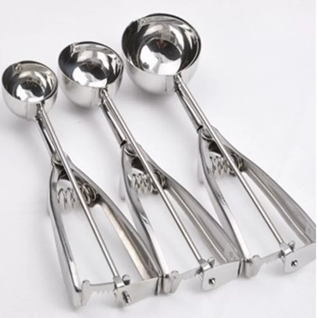 

2023New Size Ice Cream Scoop Trigger Metal Cookie Spoon Melon Baller Stainless Steel Dough Spoon Scooper