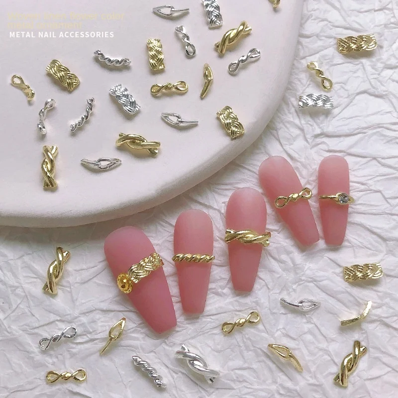 

20pcs/ New Nail Braid Twist Metal Accessories INS Wind Knot Hollowed-out Bending Alloy Rod Nail Accessories nail art decorations