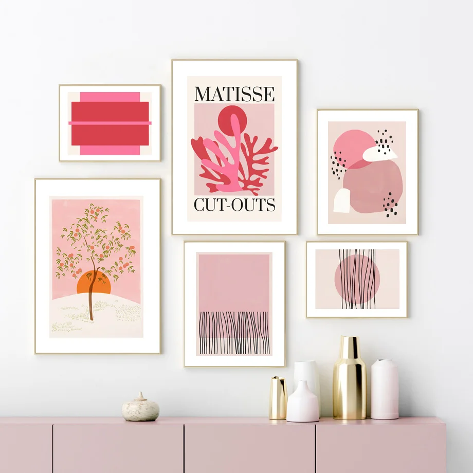 

Pink Abstract Geometric Line Matisse Girl Wall Art Canvas Painting Nordic Posters And Prints Wall Pictures For Living Room Decor