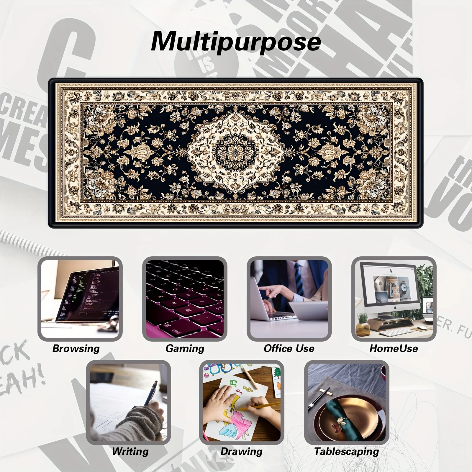 XXL Black Persian mouse pad long table mat floor carpet Game Work home desktop accessories player office quickly shipp
