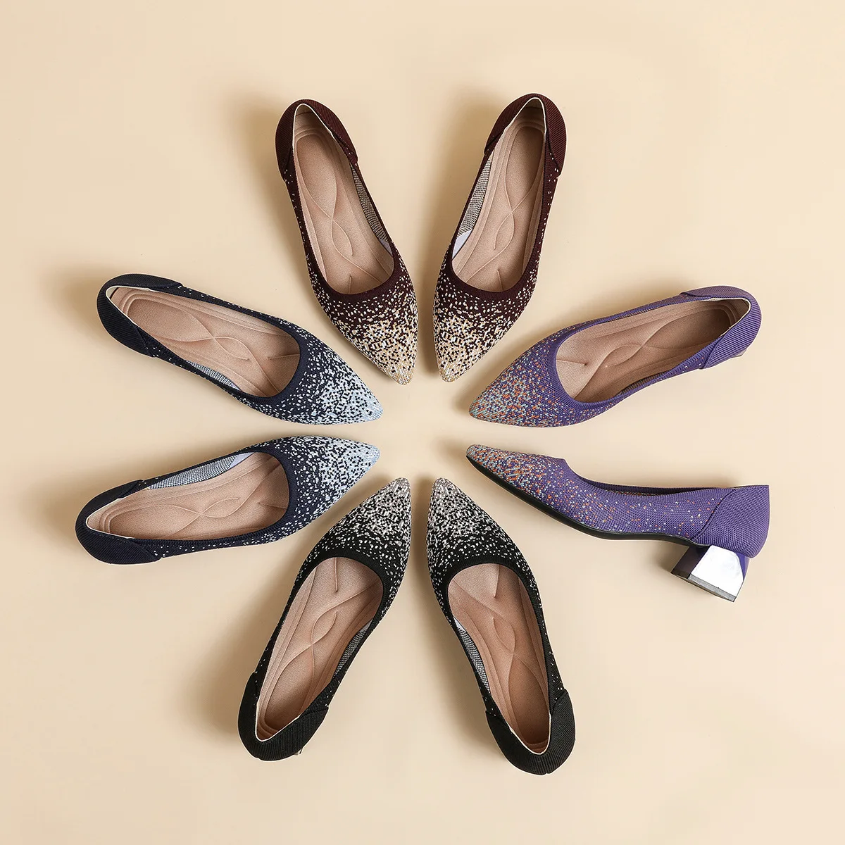 

Женские туфли с острым носком, трикотажные дышащие Резиновые Нескользящие туфли на высоком каблуке, Рабочая обувь для весны и осени, 2023