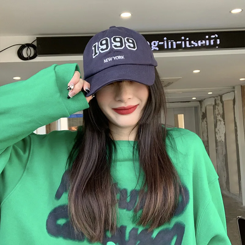 

Internet Celebrity 1999 Soft Top Embroidery Baseball Cap for Women Spring Korean Style Ins Letters All-Match Face-Looking Smal