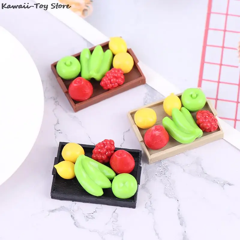 

1PCS Mini Simulation 1/12 Miniature Dollhouse Resin Basket Fruit Food For Blyth Barbies Doll House Kitchen Toy Accessories