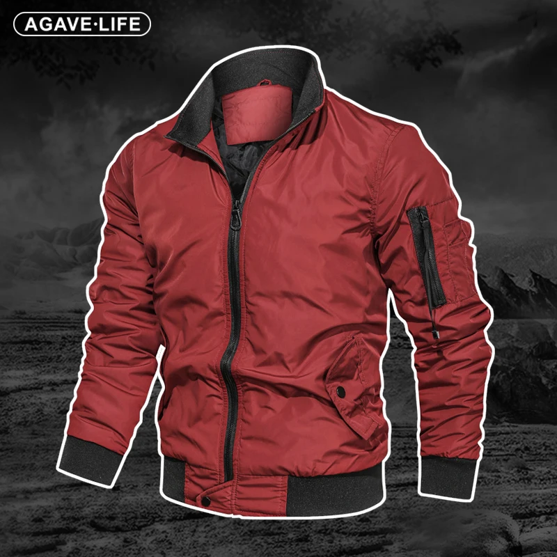 

Куртка-бомбер мужская демисезонная с длинным рукавом и воротником-стойкой