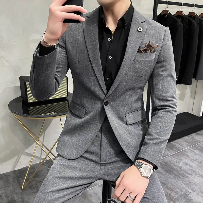 

Plus Size 7XL 6XL Mens Lattice Slim Fit Groom Business Casual Tuxedo Blazers Pant Casual Wedding Social Tuxedo Dress 2 Pieces