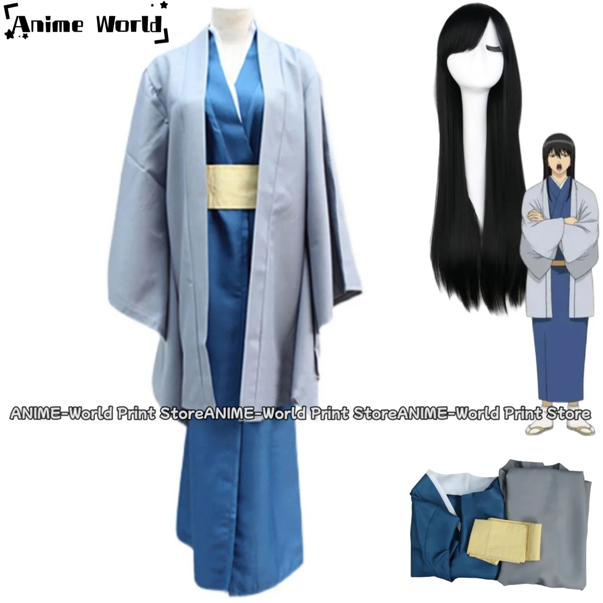 Аниме GINTAMA Katsura Kotarou Косплей Костюм японское синее кимоно плащ для взрослых