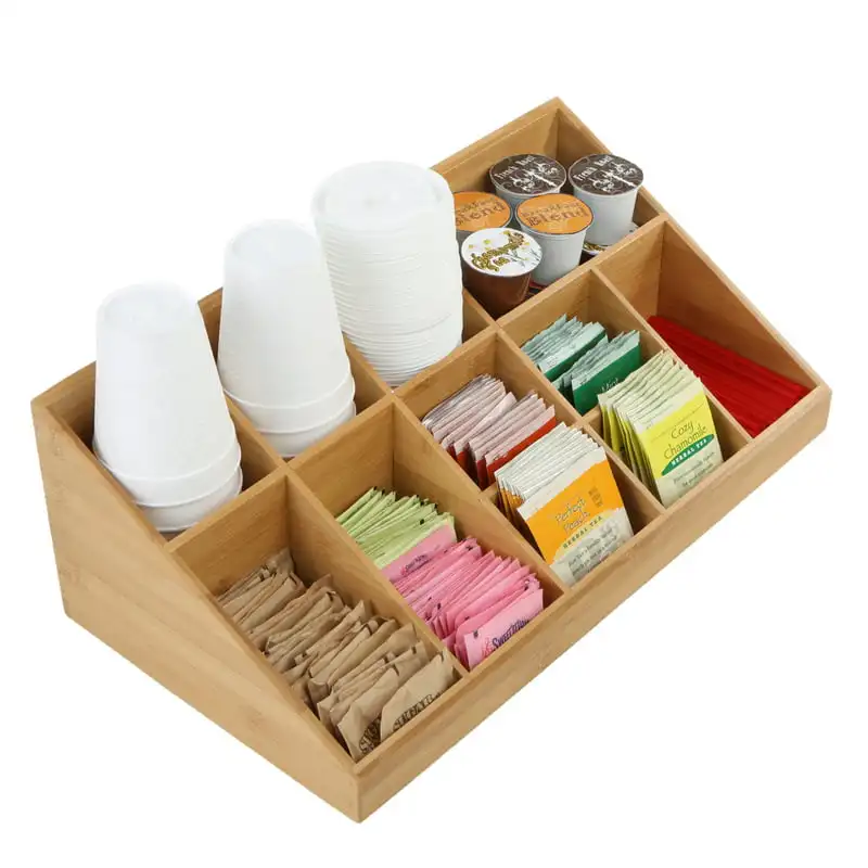 

Compartment Coffee Condiment Organizer, Brown Bamboo
