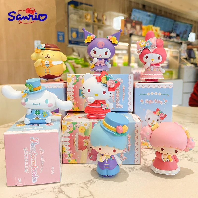 

Оригинальные Аниме фигурки Sanrio, набор Kuromi Melody Hellokitty Cinnamoroll, серия сезонных цветов, кавайные фигурки, игрушки, настольное украшение