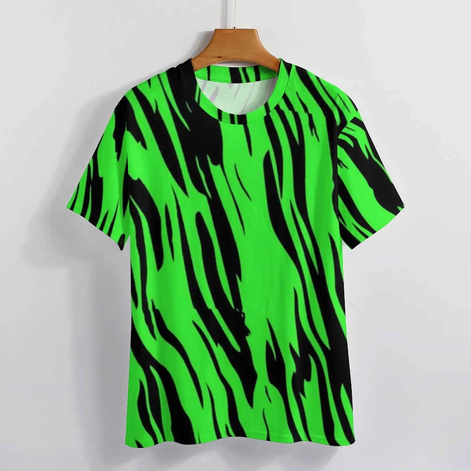 Женская футболка с принтом зеленого тигра и круглым вырезом футболки короткими