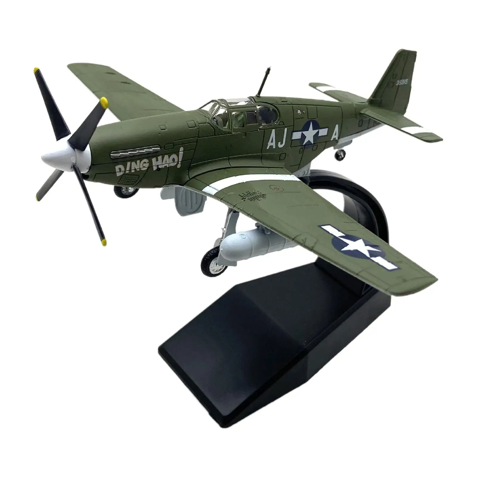 

Simulation 1:72 P51B Aircraft Model Ornament Kids Adults Toy Collectables with Display Base for Office Living Room Bedroom Shelf