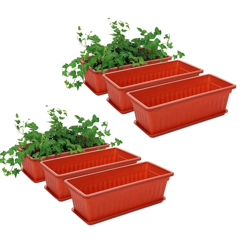

6 Packs 17 Inches Terracotta Color Flower Window Box Plastic Planters , For Windowsill, Patio, Garden, Home Décor, Porch