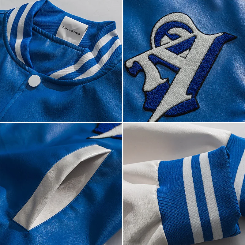 Мужская кожаная Бейсбольная Куртка Varsity винтажная куртка из искусственной кожи в