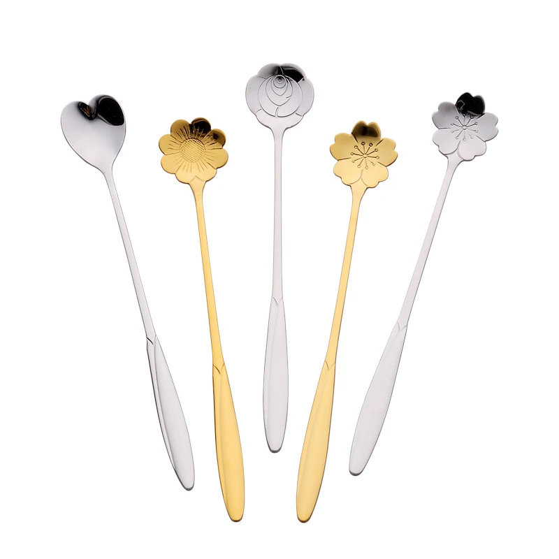 Solid color pattern Teaspoon Luxury Stainless Steel Rose Gold Tea Spoon Small Silver Scoop Mirror Tablespoon Tableware For Party