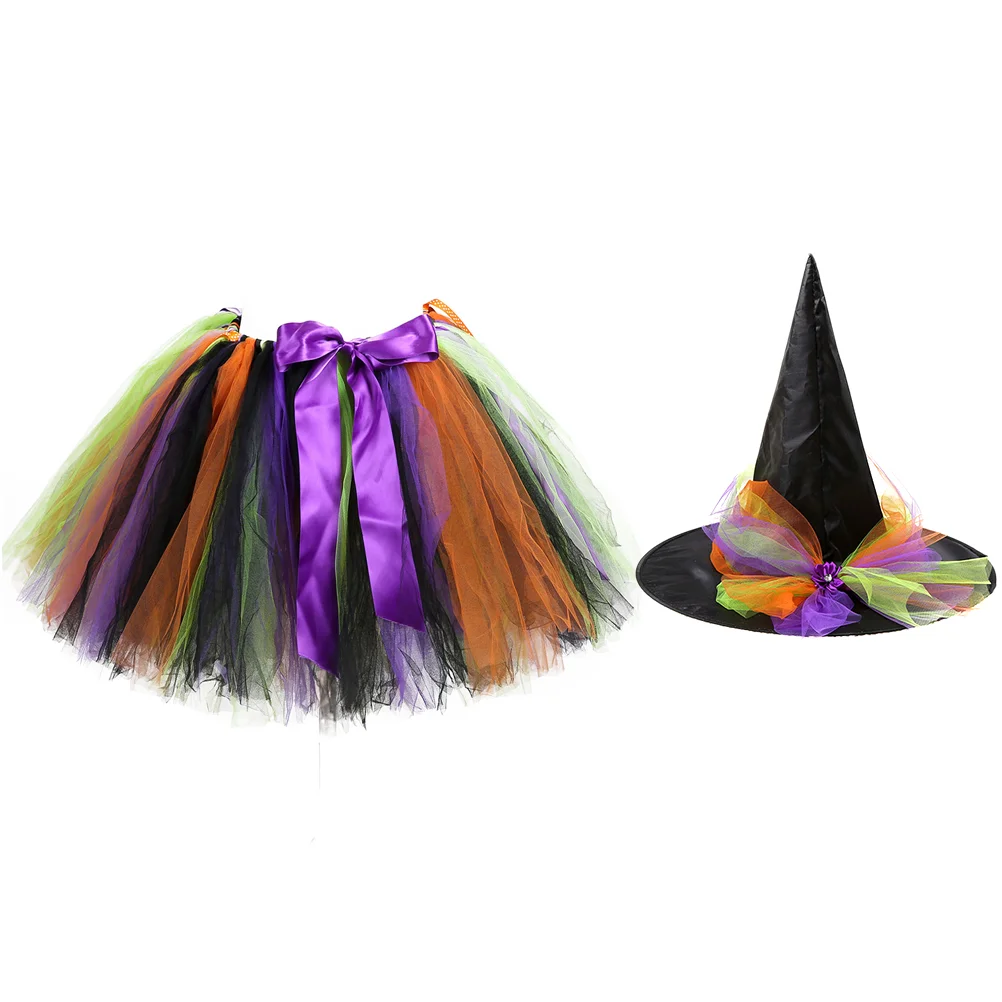 

Witch costume witch for girl costumes fairly purple hat- Dress Set Tutu Festival Party COS Witch Puff Skirt Kids Set