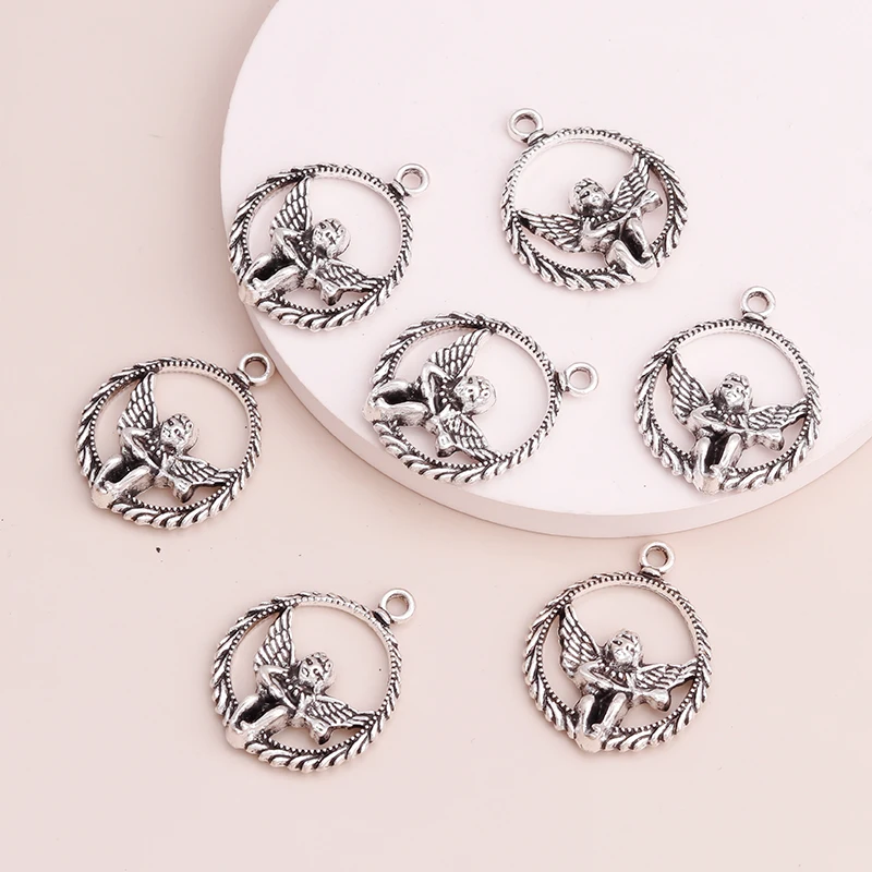 

5pcs 27*30mm Alloy Fairy Angel Charms Antique Silver DIY Retro Jewelry Bracelet Necklace Pendants Wholesale Supply