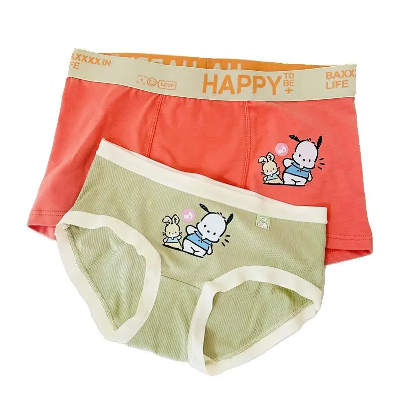 

Sanrio Cartoon Print Pochacco Kuromi 2 Pack Cotton Underwear Women's Briefs Men's Boxer Set Breathable Comfortable Couple