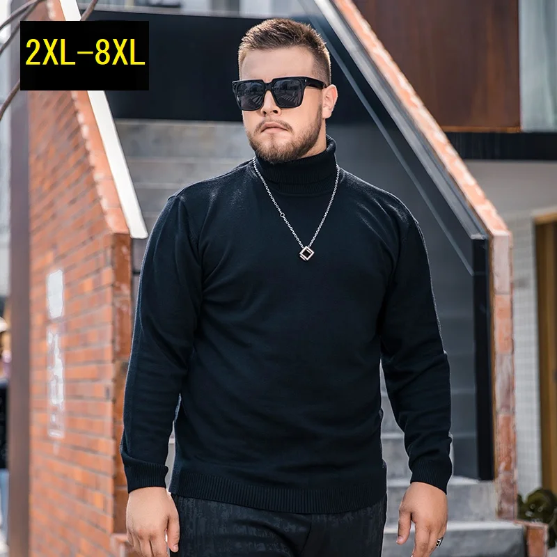 

Men's Turtleneck Black Large Size 6XL Autumn Winter Cotton Vintage 5XL Oversize Sweater Neck Husband Plus Size 8XL Pullover Male