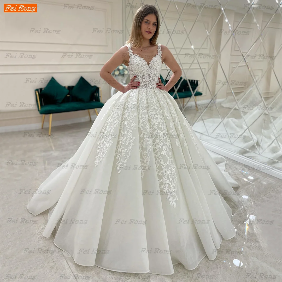 

Elegant Ivory Wedding Dress Lace Up Appliqued 2022 Robe De Mariée Princesse Ball Gown Bridal Dresses Custom Made Hochzeitskleid