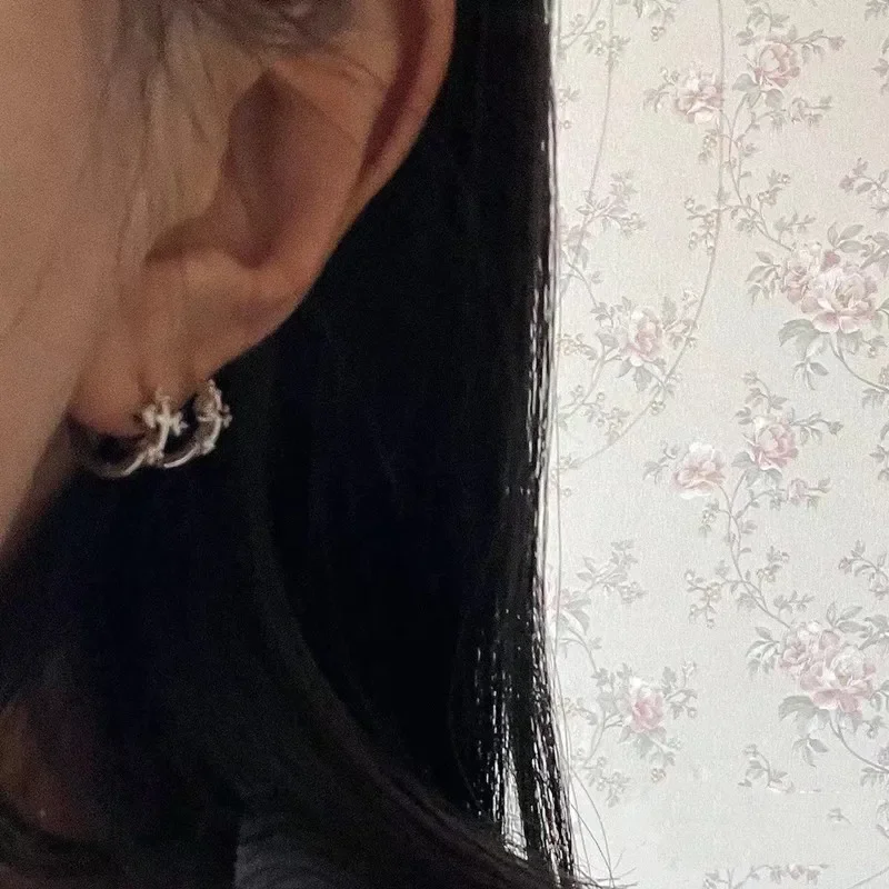 Мини-серьги-кольца через плечо с крестом женские серебряные серьги S925 винтажный