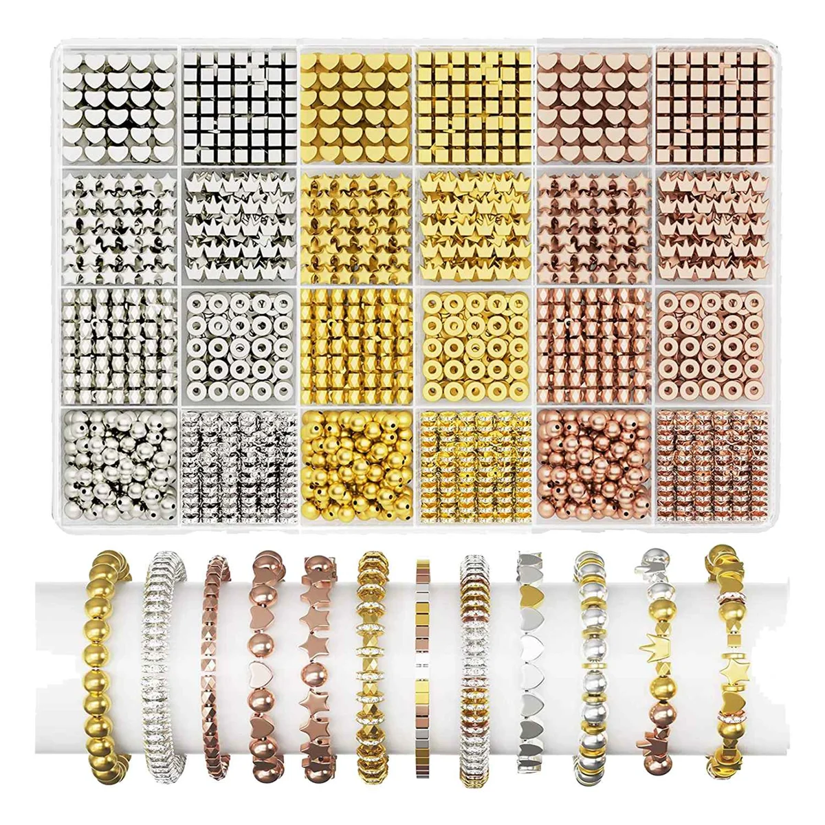 

Gold Beads for Jewelry Bracelets Making,1740 PC 8 Styles Spacer Beads Kit for Bracelets Making, Round Beads Beads Crafts