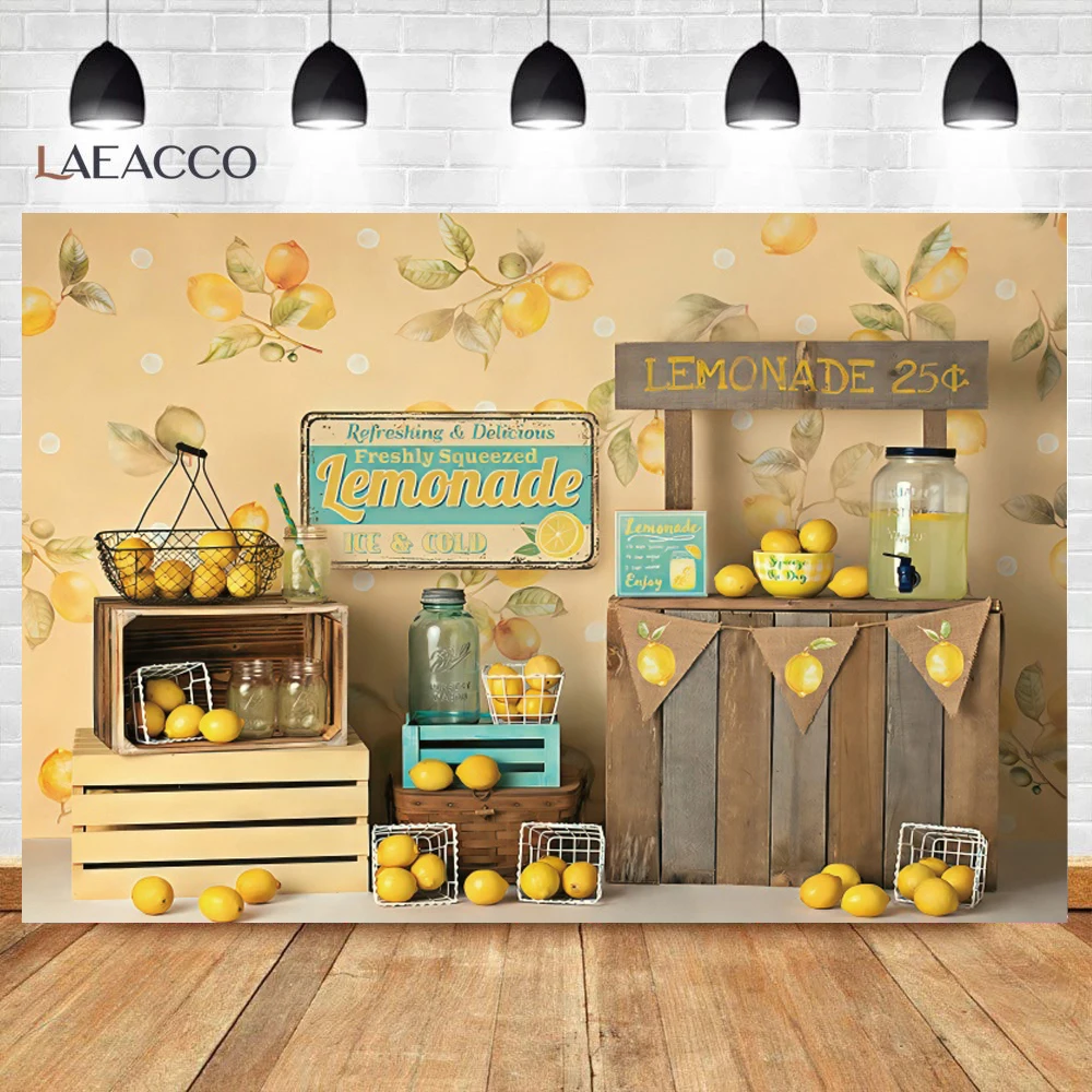 

Laeacco Spring Lemon Booth Shop Fruit Baby Birthday Party Photozone Portrait Photo Background Photographic Backdrop Photo Studio