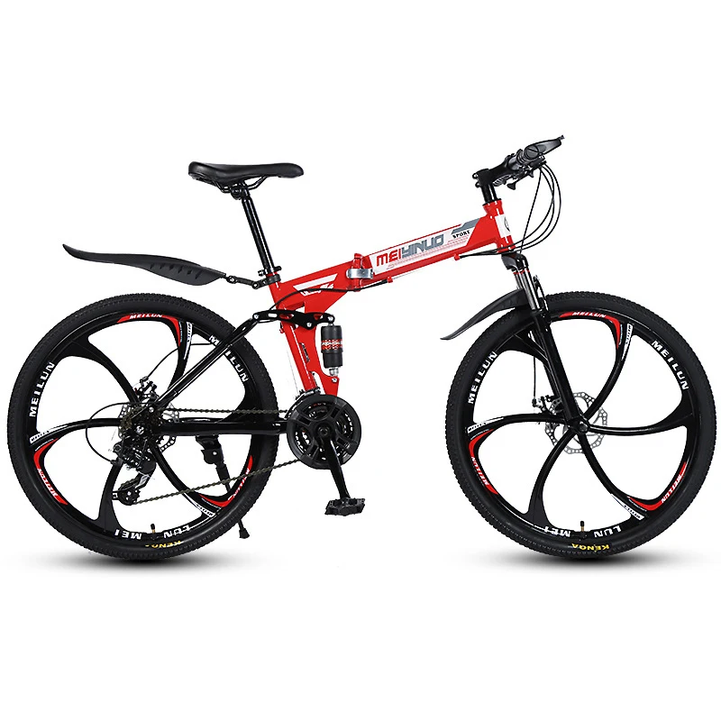 

Cycling City 26 Inch Adult Folding Mountain Bike High Carbon Steel Bicycle with Front and Rear Shock Absorption Dual Disc Brake