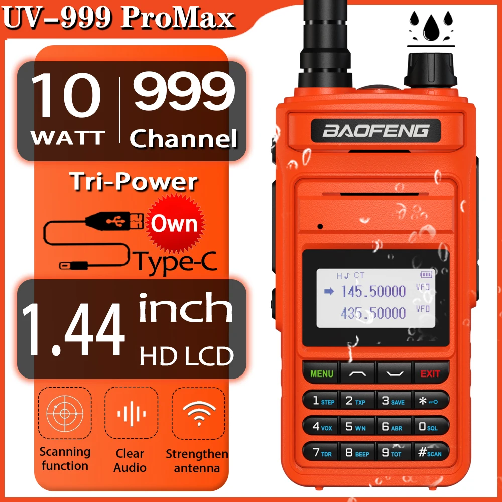 Baofeng UV-999 Pro Max 10W 999CH Walkie Talkie UV999 Dual Band Portable CB Ham Radios FM Transceiver Two Way Radio UV-5R