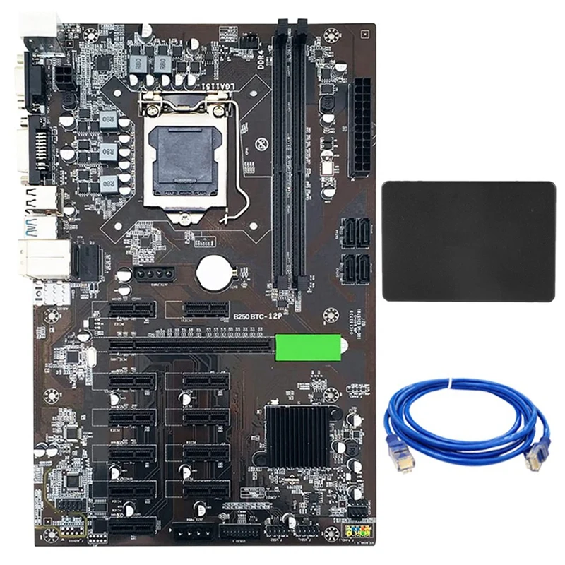 

B250 BTC Mining Motherboard LGA115 PCI-E 3.0 with SSD 120G+RJ45 Network Cable for Graphics Card Miner Mining