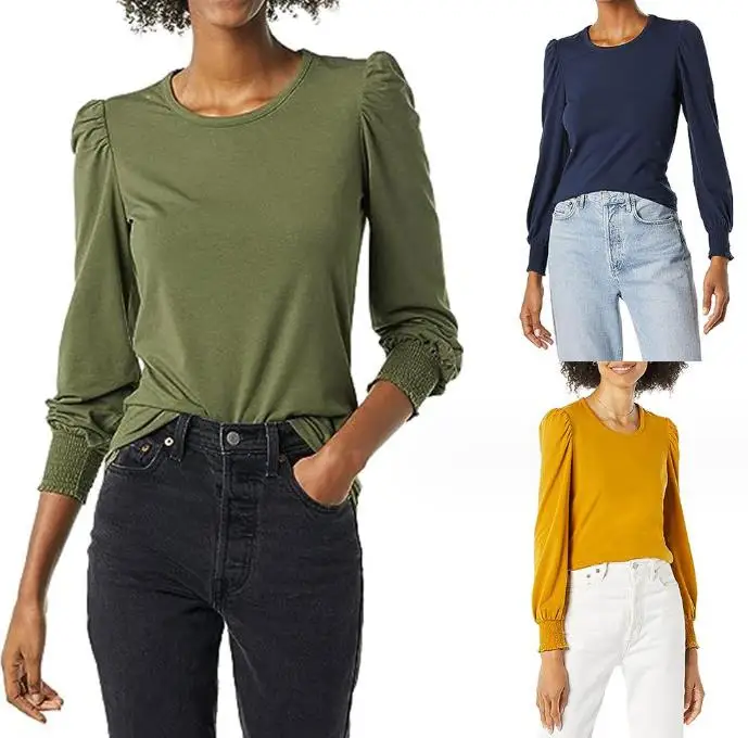 

Autumn and Winter Bubble Sleeves Round Neck Bottom Shirt for Women