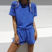 ws 2022 womens summer new t shirt solid color sports short sleeved loose casual sweater shorts jogging suit two piece