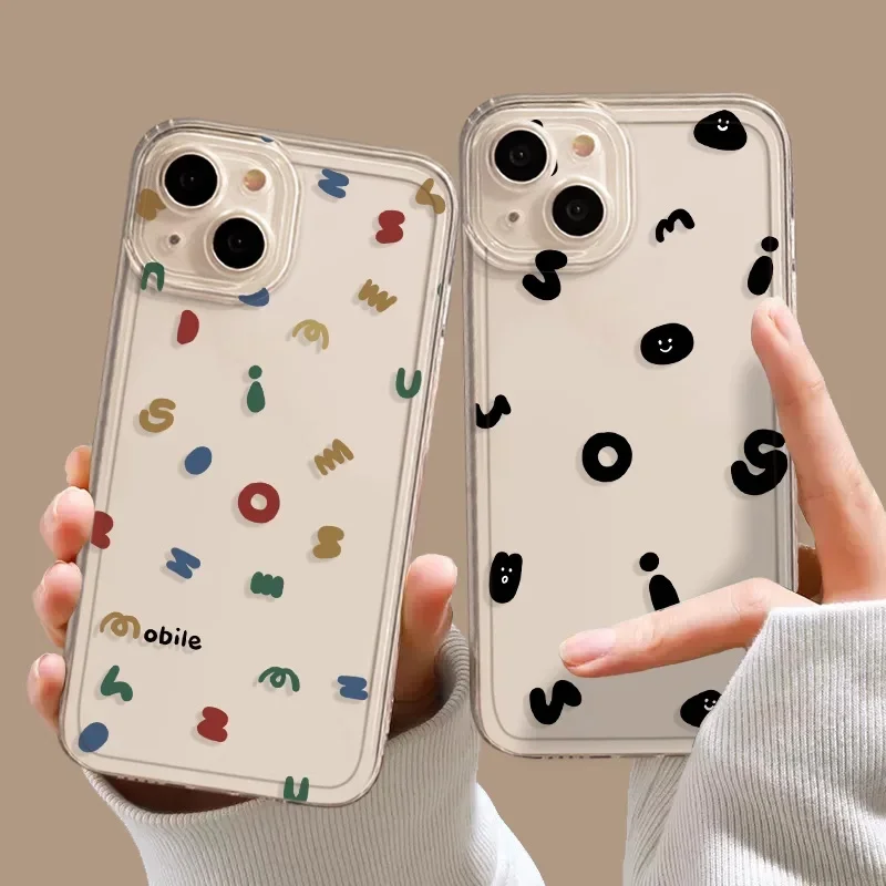 Прозрачный чехол для телефона с простыми модными буквами iPhone 16 15 14 13 12 11 Pro Max Plus Mini