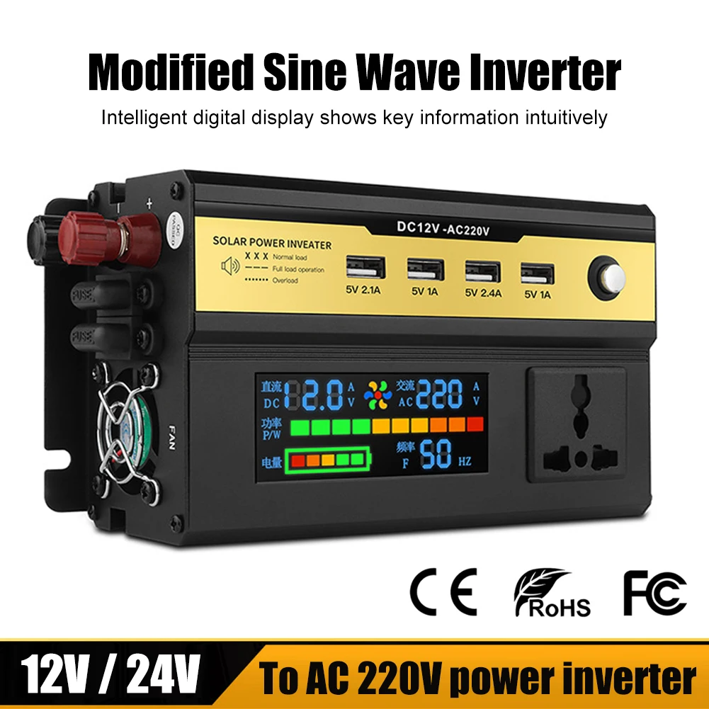 

Инвертор немодулированного синусоидального сигнала, 12 В/24 В до 2200 Вт переменного тока, 220 В, автомобильный преобразователь напряжения, адаптер для зарядного устройства, разъем трансформатора напряжения USB