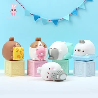rabbit molang lazy sunday set korea toys bithday gifts figures kawaii collection desktop ornaments cute model toys doll 5pcs