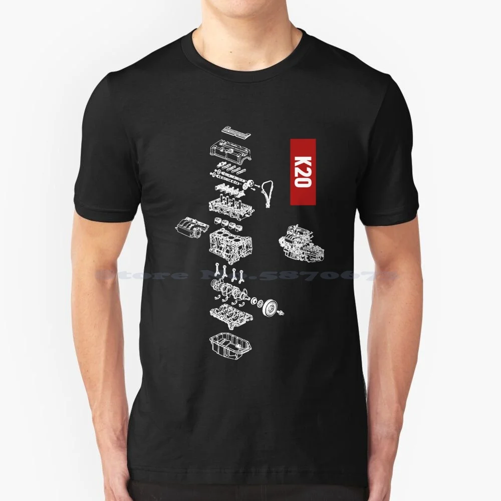 

Integra Civic Type R K20 Engine Explode For Dark Backgrounds T Shirt 100% Cotton Tee Civic Integra Type R K20 K24 Engine Rsx
