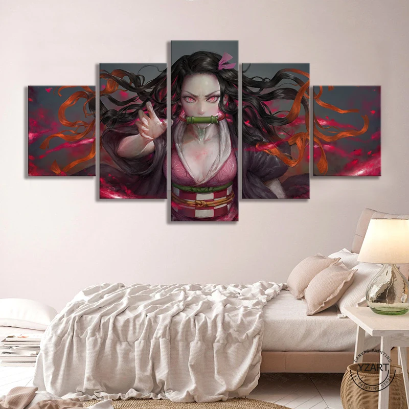 

HD Anime Girl Illustration Painting Kamado Nezuko Demon Slayer Kimetsu No Yaiba Poster Canvas Painting for Bedroom Wall Decor