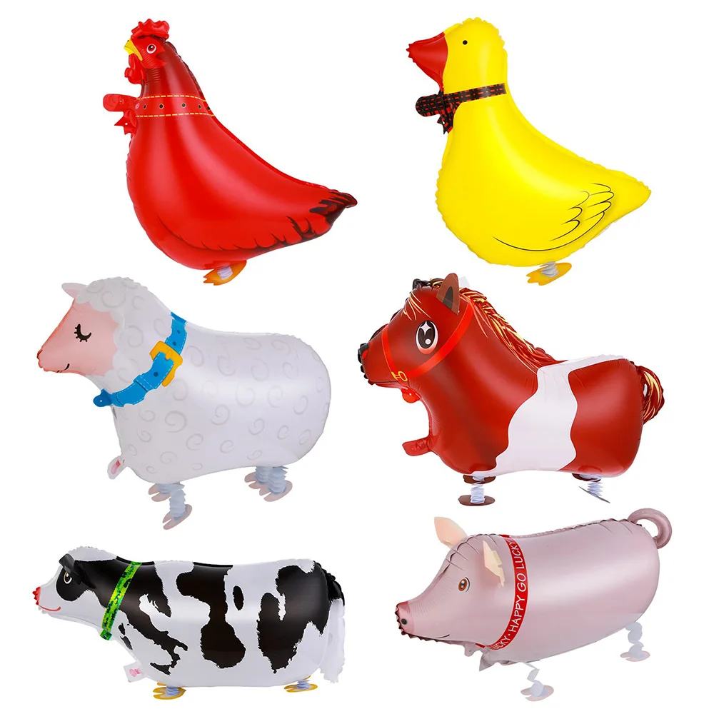 

6Pcs/Set Walking Animal Foil Balloons Farm Animal Balloon Birthday Party Baby Shower Decoration Duck Rooster Cow Pig Sheep