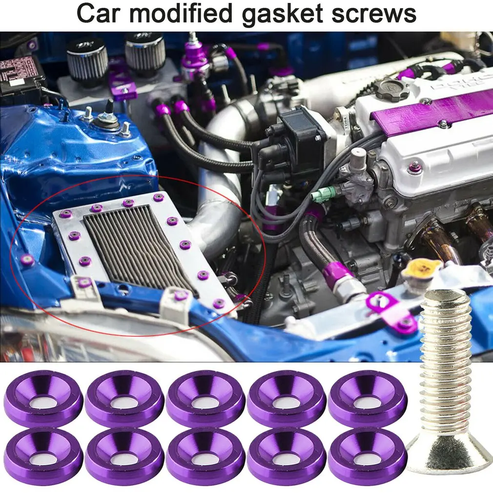 

10 шт. M6 JDM автомобильные модифицированные фотообои, шайба, бампер, двигатель, вогнутые винты, шайба, болты для номерного знака, случайный лого...