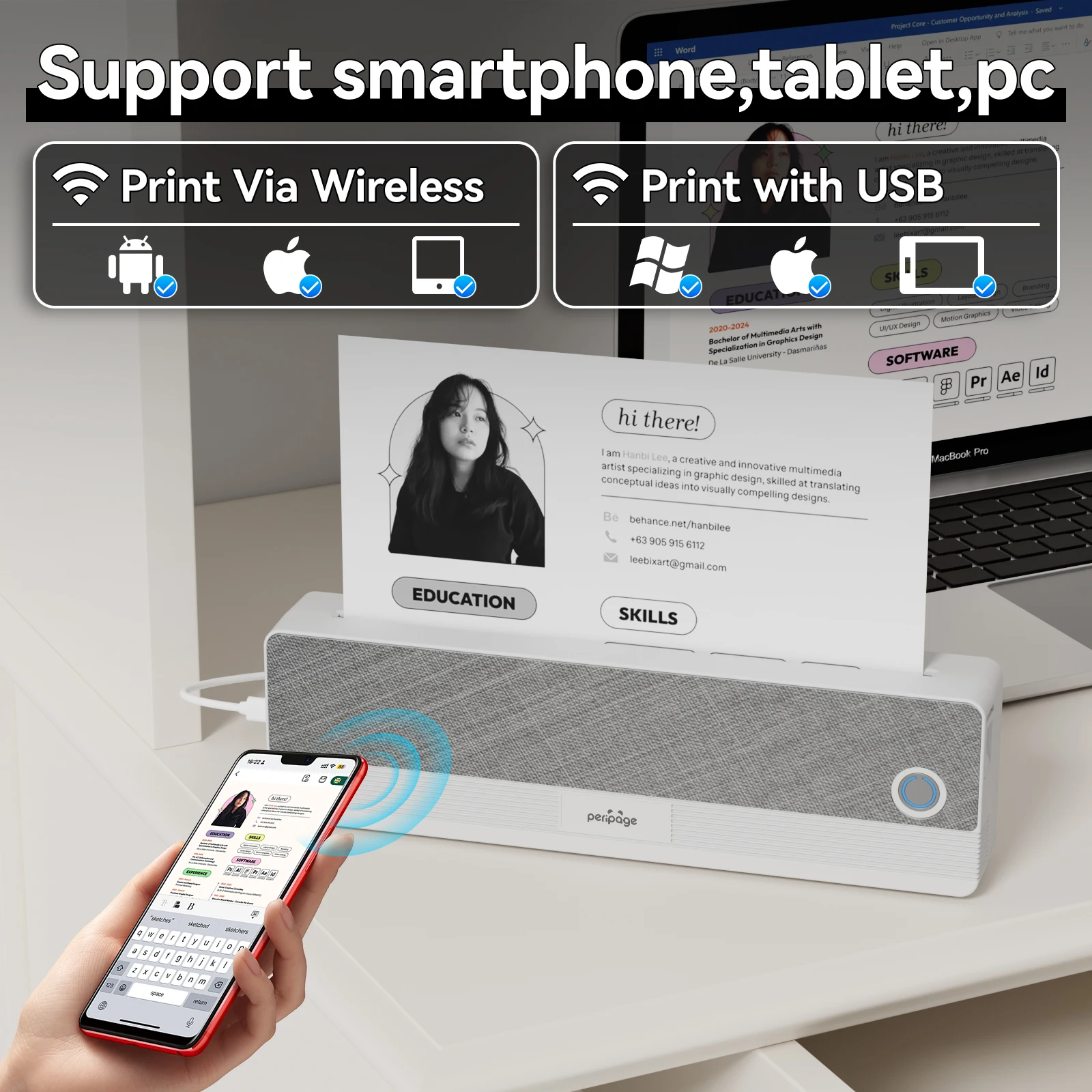 Фото Peripage P81 Бесчернильный портативный термопринтер формата А4 Bluetooth PDF Excel Word Машина для печати документов Рулон бумаги для офисной работы и дома №3