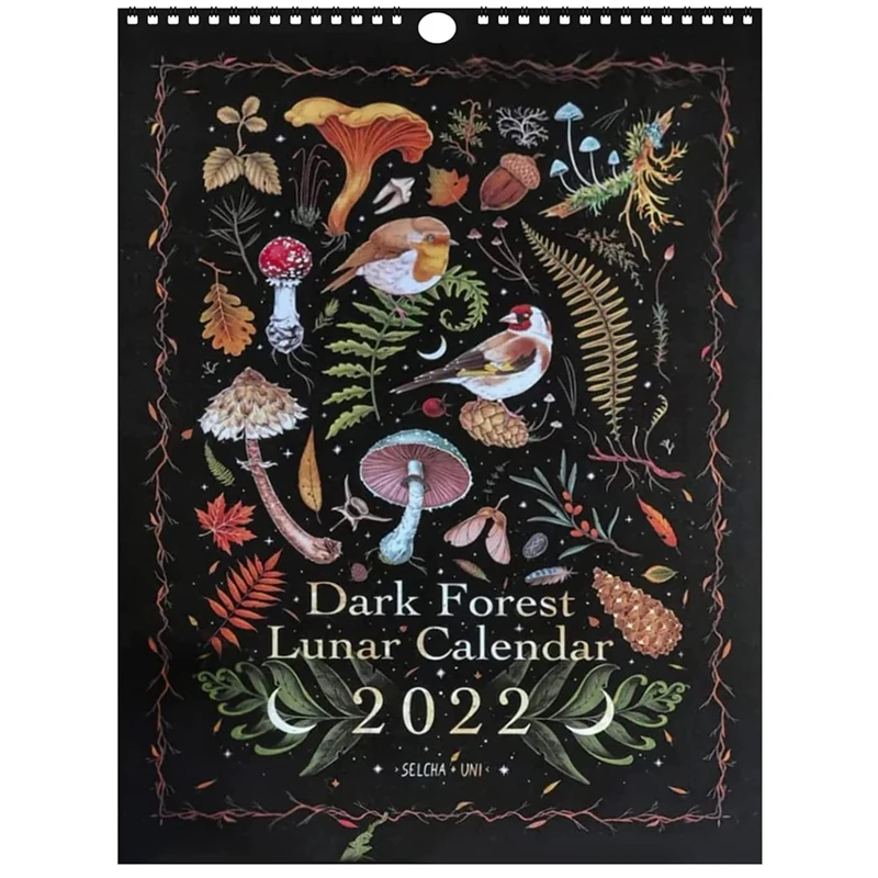 

New Year Dark Forest Lunar Calendar 2022 Wall Calendar Art Fascinating Paintings Colorful Waterink Calendars (21cmx30cm)