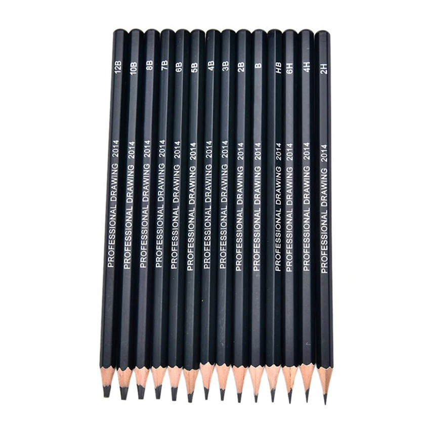 14pcs/set Professional Wooden Sketch Pencils 12B 10B 8B 7B 6B 5B 4B 3B 2B B HB 2H 4H 6H Graphite Art Manual Drawing Pen Standard - купить по