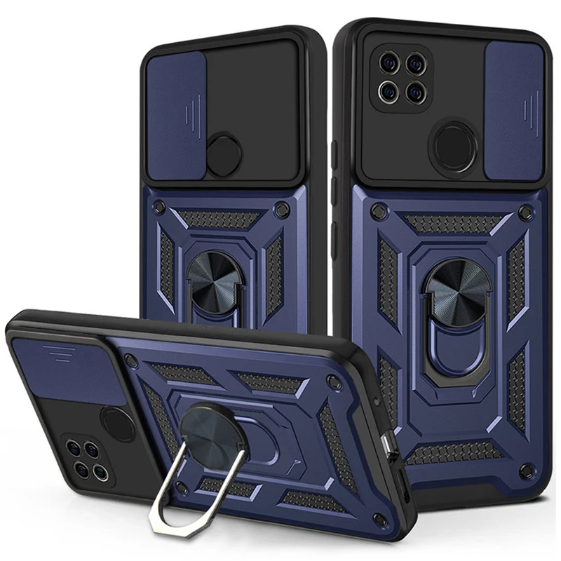 

For Redmi 9 9A 9C NFC 9T 9Power Armor Holder Phone Cover Camera Lens Protection For Xiaomi Redmi Note9 9s Poco M3 C3 X3 Pro Case