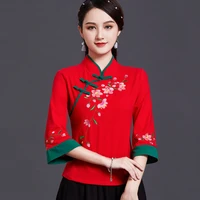 traditional chinese clothing womens plus size tops 2022 summer cotton blend stand collar cheongsam tang costume shirts woman