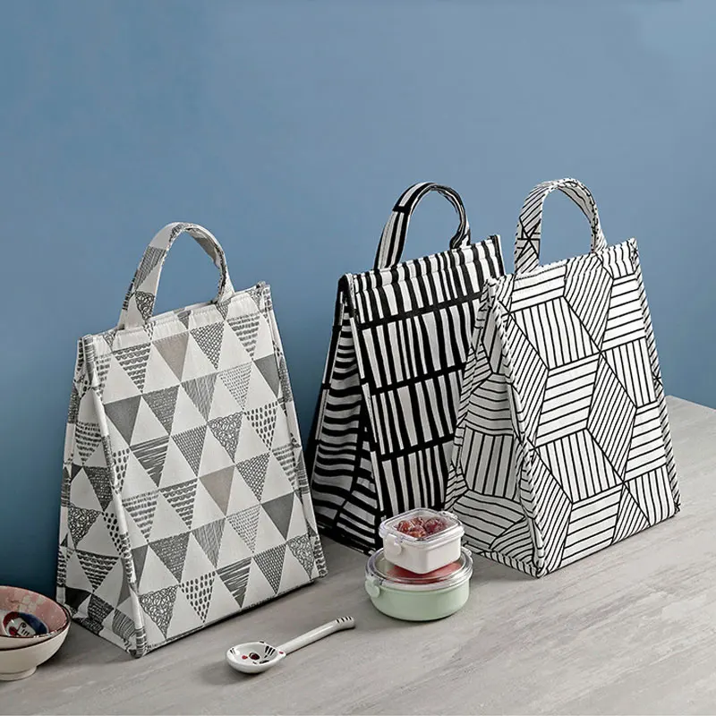 

Food Cooler Bag Waterproof Portable Thermal Oxford Lunch Bag for Women Men Kids Large Striped Insulated Lunch Box Bag Tote