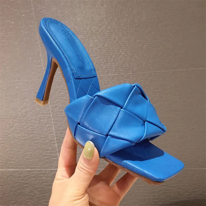 

2022 Luxury Design Slides Women 9cm High Heels Mules Fetish Summer Sandals Stiletto Heels Slippers Prom Platform Stripper Shoes